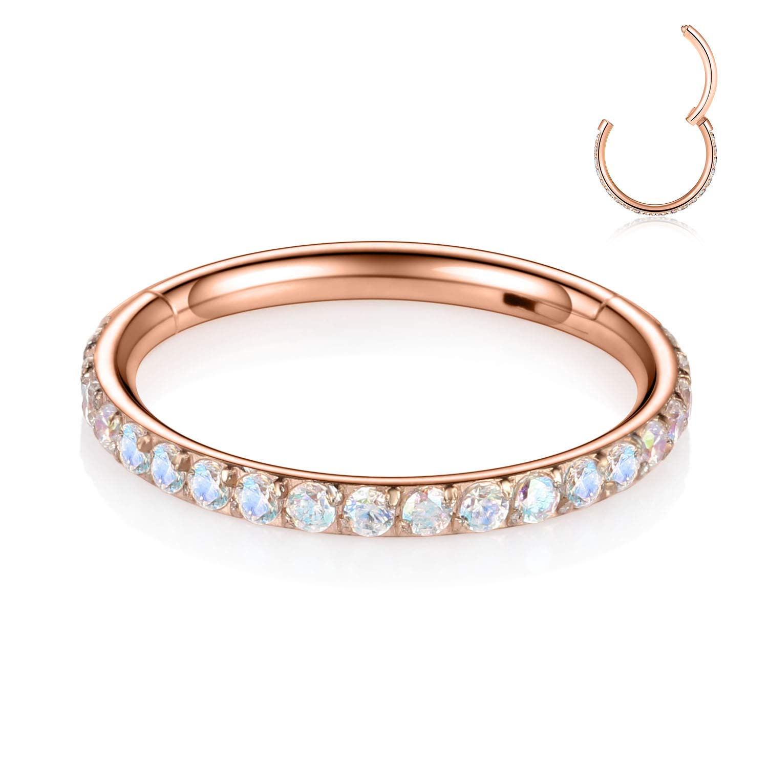 hengkaixuan CZ/Opal Nose Rings Conch Jewellery Septum Clicker 316L Surgical Steel Segment Ring Helix Cartilage Earrings Hoop Daith Tragus Rook Piercing Jewellery — view 68