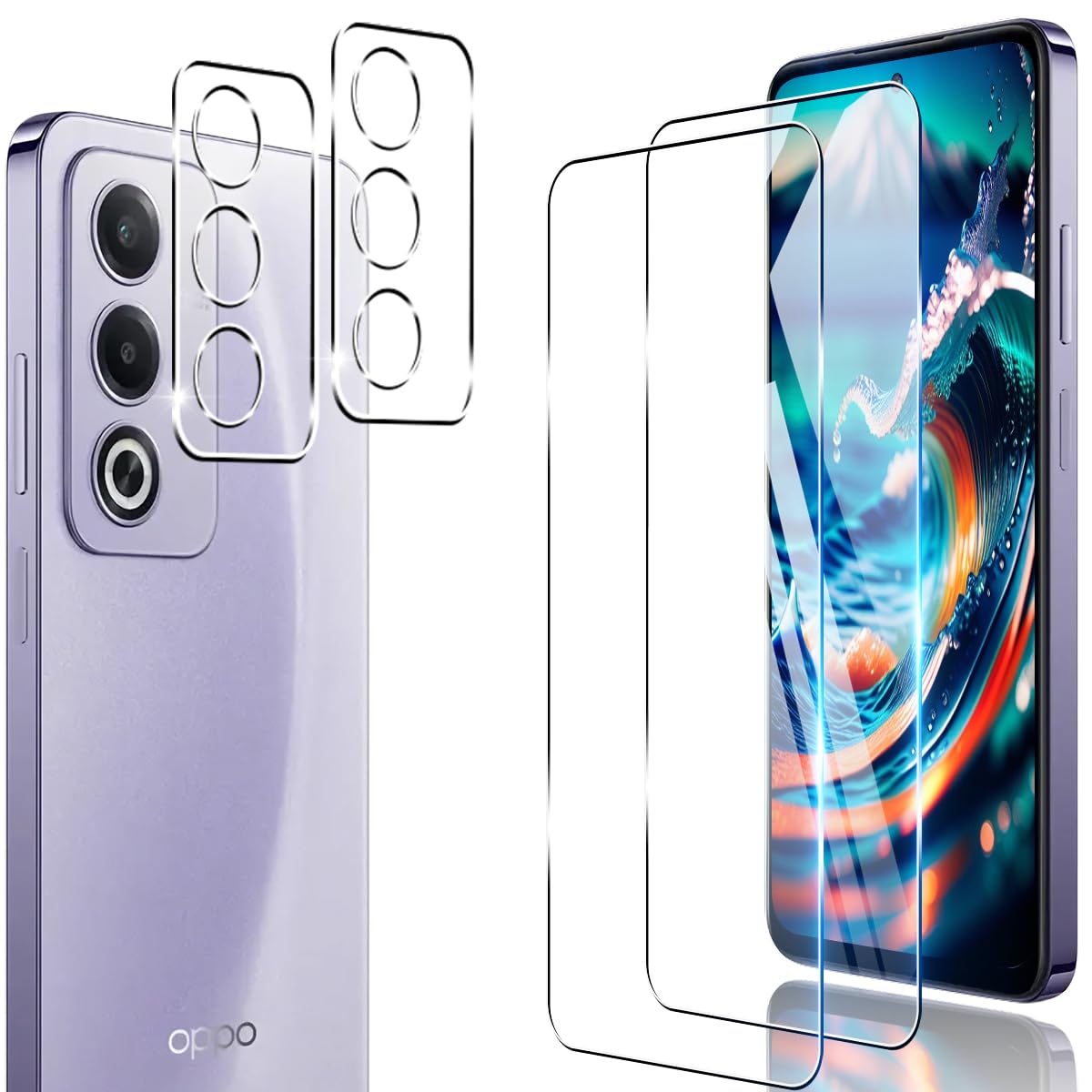 対応 OPPO A3 5G ガラスフィルム 指紋認証対応 2+2枚セット 国産AGC 旭硝子 9H硬 対応 OPPO A3 フィルム カメラ保護フィルム 全面保護 ラウンドエッジ加工 強化ガラス 保護フィルム ケース 耐衝撃 アンチスクラッチ 高透過率 撥水撥油 指紋防止 飛散防止 自動吸着 気泡ゼロ 貼り付け簡単