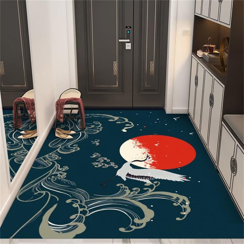 Tapis lavable antidérapant à motif oriental rouge et bleu 150x200