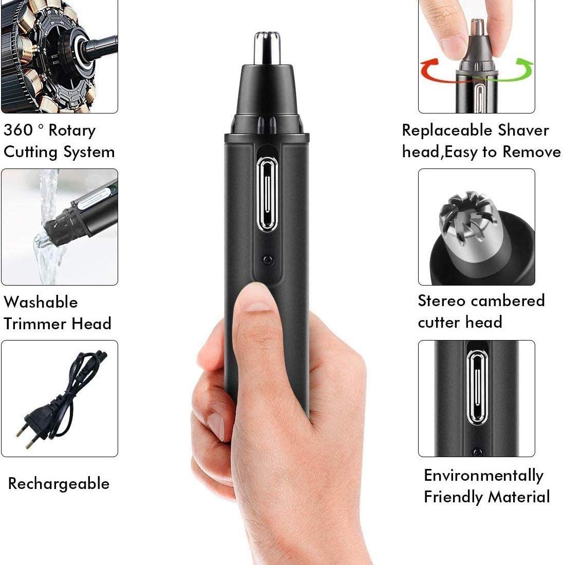 Tagliacapelli per Naso, Sopracciglia Professionale Ricaricabile Tramite USB 4 in 1 con Lama in Acciaio Inossidabile a Doppio Taglio