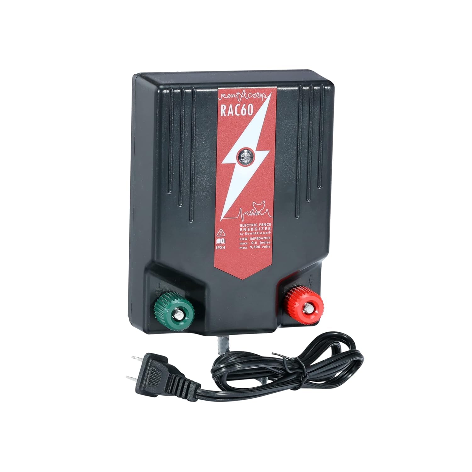 RentACoop Electric Fence Energizer (RAC200-2.0 Joules) - Plug-in Energizer for Electric Fencing Systems for Poultry Netting, Chickens, Gardens, Goats, and Other Animals