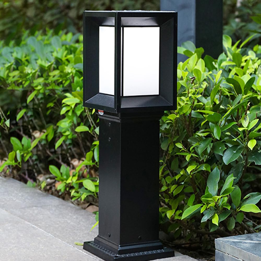 HELCEKOU Solar Pathway Light 19.7" Square Landscape Bollard Lantern with Acrylic Die-cast Aluminum Path Modern Led Waterproof Lighting Fixture for Walkway Garden Backyard Patio