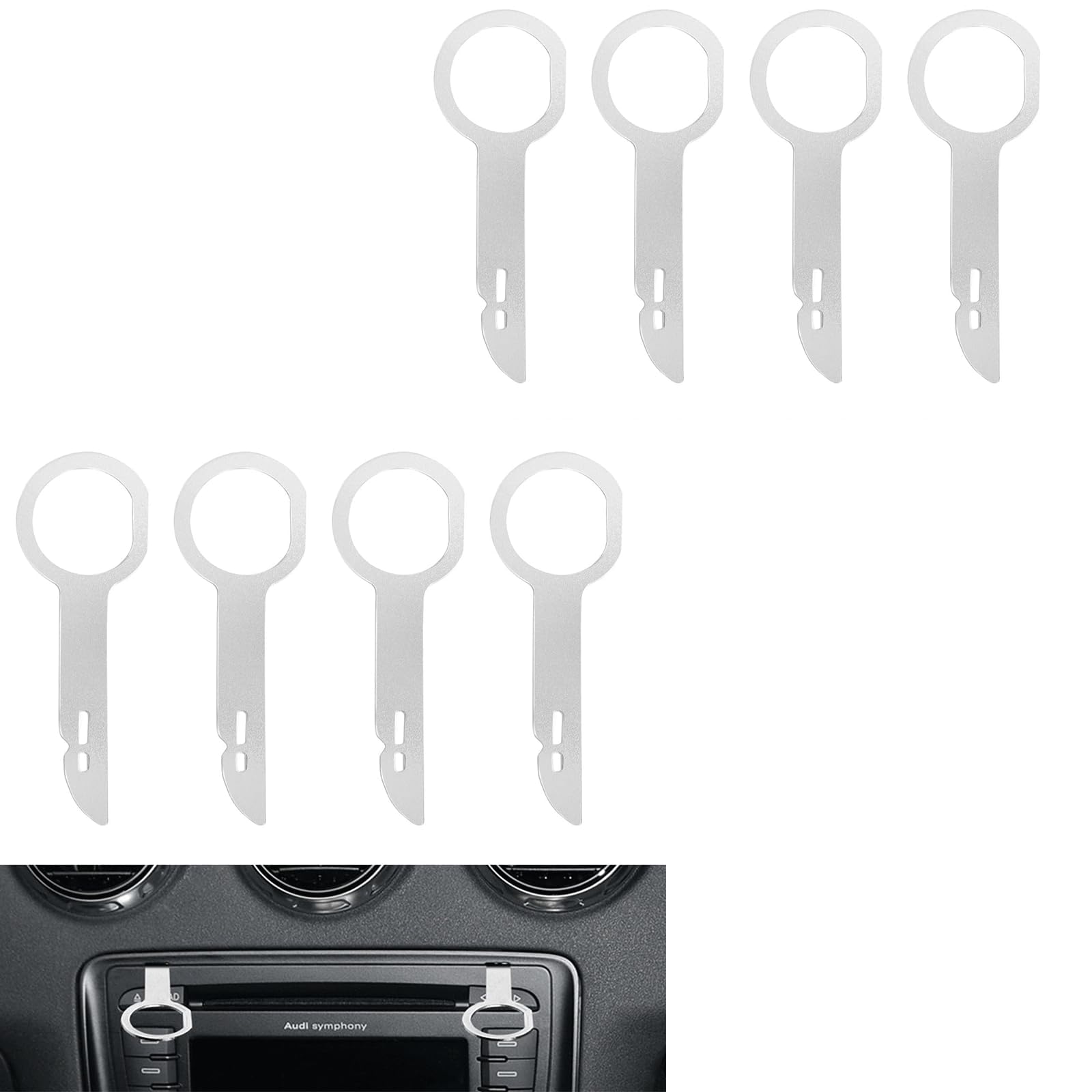 AGTEHBZ 8 Pcs Car Radio Removal Tool Key, Stainless Steel Pins Radio Adapter Disassembly Tools, Radio Release Keys Extraction Tool for Audi, VW Volkswagen, Mercedes Benz, Ford, Focus, Mondeo