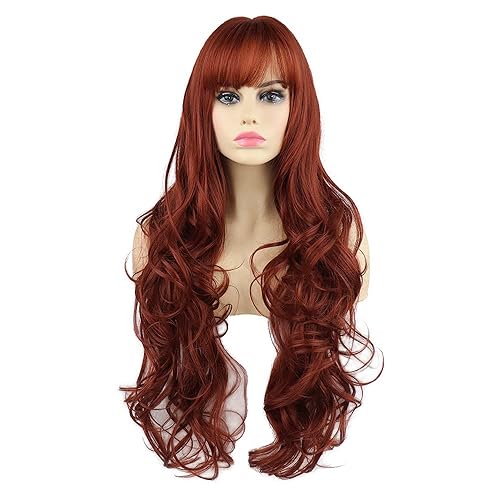 Miniatura 1 de SYXLCYGG Pelucas largas de color castaño rojizo de 28 pulgadas, pelucas sintéticas onduladas para uso diario, disfraces de Halloween, peluca de