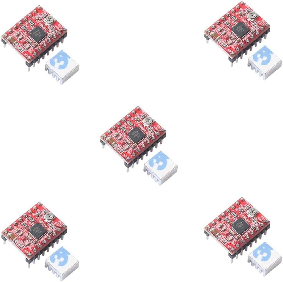5pcs A4988 Stepper Motor Driver pololu StepStick Module Board Red with Aluminum Heat Sink Compatible with ramps 1.4 3D Printer Reprap, CNC Machine or Robotics