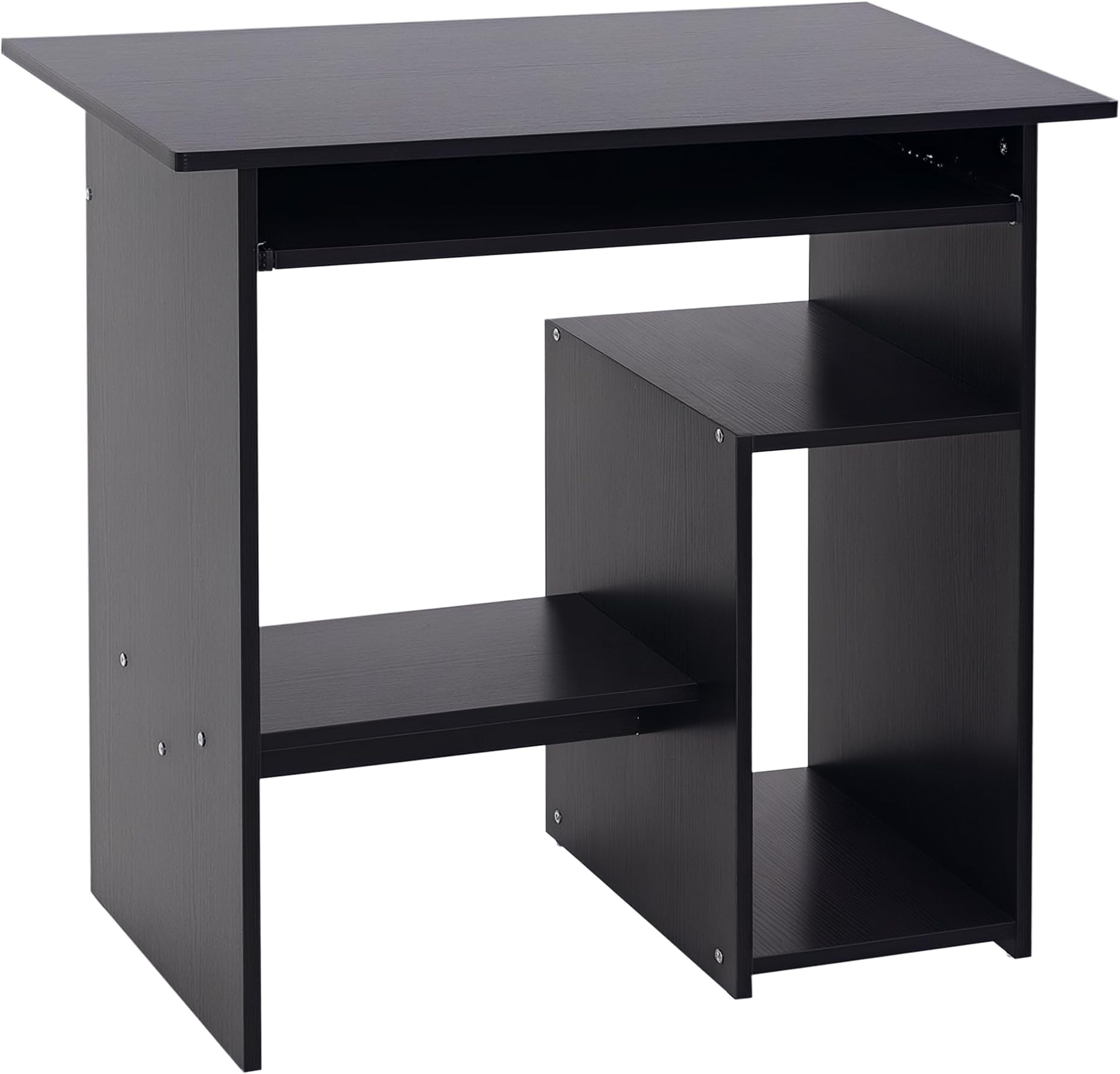 HOMCOM Compact Small Computer Table Wooden Desk Keyboard Tray Storage Shelf Modern Corner Table Home Office Black