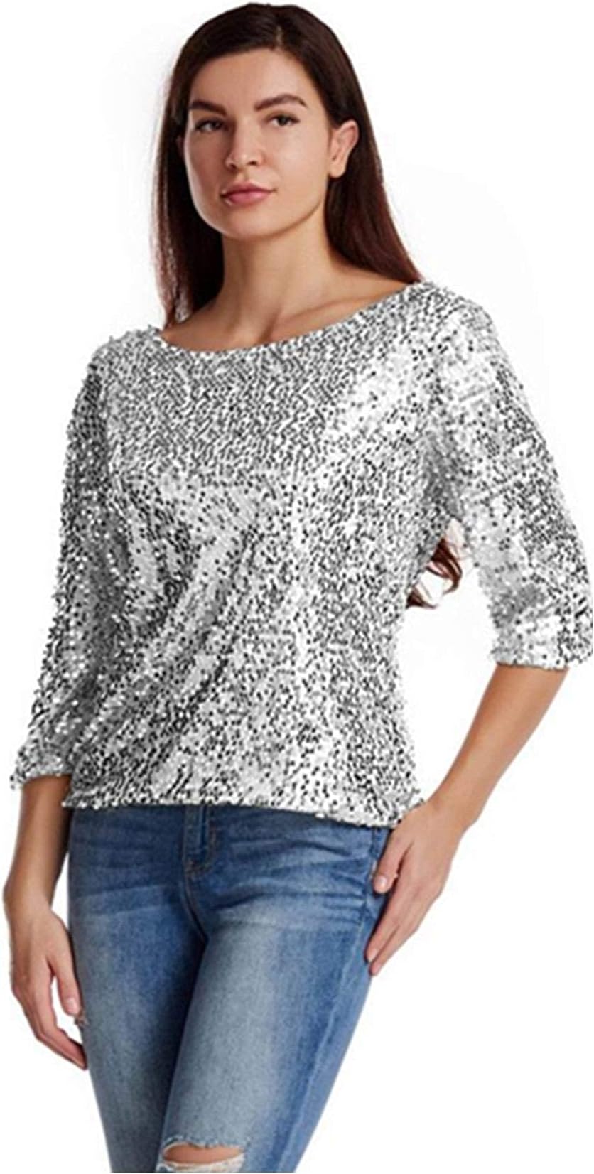 Women Sequin Sparkle Glitter Tank Coctail Party Tops T-Shirt Blouses