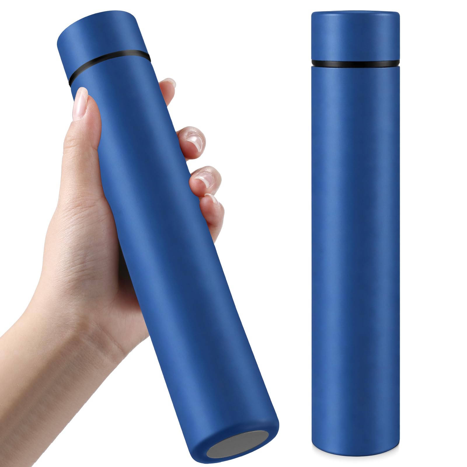 Vesici Slim Water Bottle 8.8 oz Small Stainless Steel Purse Insulated Water Bottles Camping Travel Backpack Pocket Flask for Car Cold Coffee Tea(Dark Blue,2 Pack)