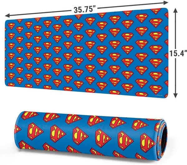 Skinit Extra Large Gaming Mouse Pad - Officially Licensed Superman Logo Pattern Design with Stitched Edges, Waterproof, Non-Slip Rubber Base, Desk Mat for Keyboard & Mouse, 35.75" x 15.4" inches