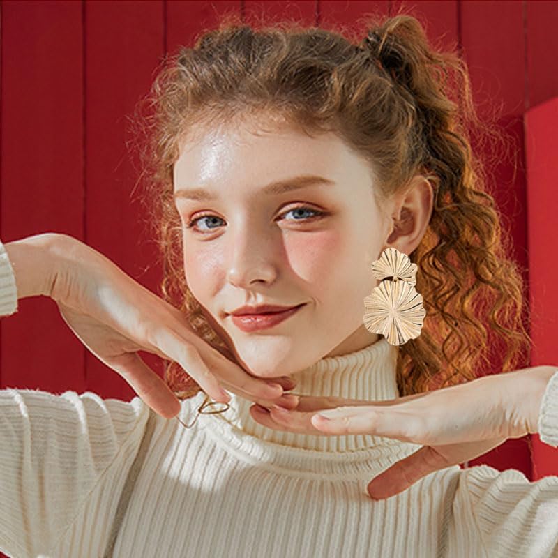 coadipress Gold Leaf Earrings Dangle Earring for Women Bohemian Plant Leaf Drop Dangle Earrings Cute Metal Flower Earrings Gold Elegant Flower Earrings Fashion Statement Jewelry - Image 5