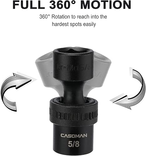 Miniatura 4 de CASOMAN Juego de dados de impacto universal poco profundos de 12 piezas, SAE, 516"-1", CR-MO, enchufe giratorio