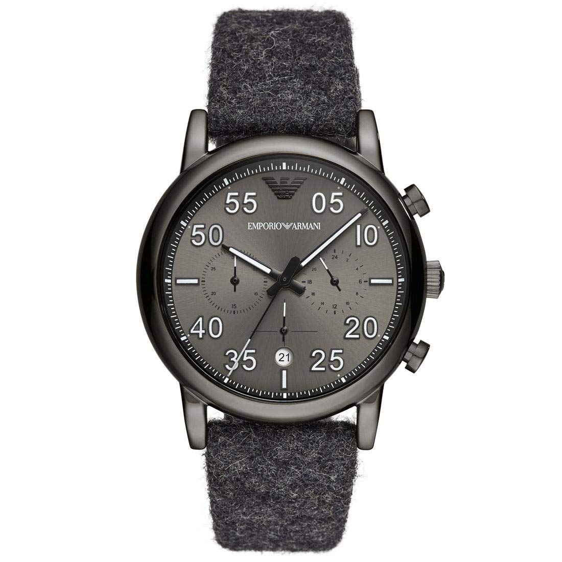 Emporio Armani Men's Luigi 51mm Grey Cloth Band Steel Case Quartz Chronograph Watch AR1154