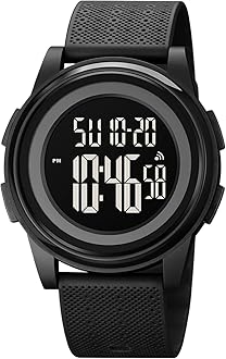 Polyurethane Men Digital Sports Watch, Ultra-Thin Military Waterproof Wrist Watches for Men Women with Stopwatch Alarm Countdown Dual Time, White Dial - 1895