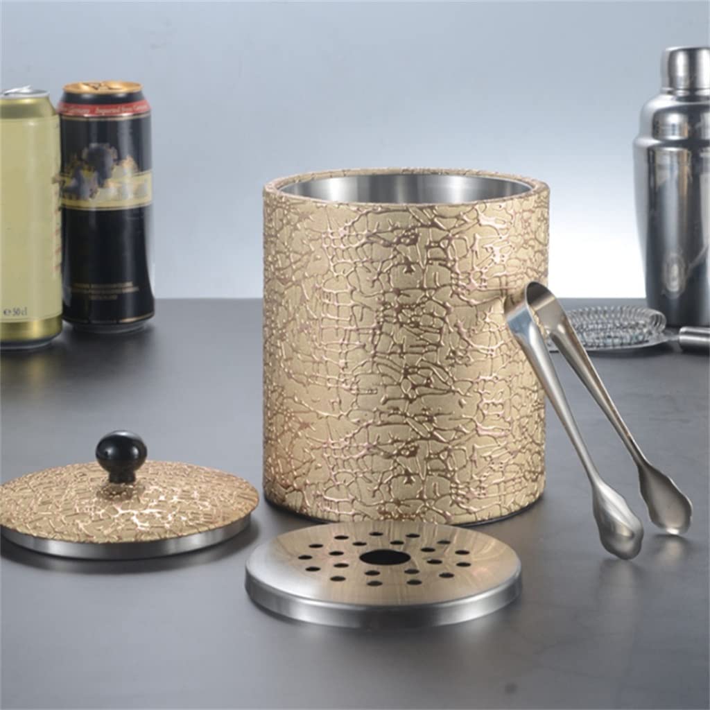 RajoNN n/a Cubo de Hielo de Acero Inoxidable de 1,3 L, Cubo de Hielo de Cuero, Estilo Europeo, Barra Roja de Vino, Suministros KTV, Cubo de champán (Color: B, Tamaño