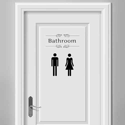 Miniatura 4 de Letreros de puerta de baño, adhesivos acrílicos para baño para hombres y mujeres con 1 calcomanía de baño para decoración de baño