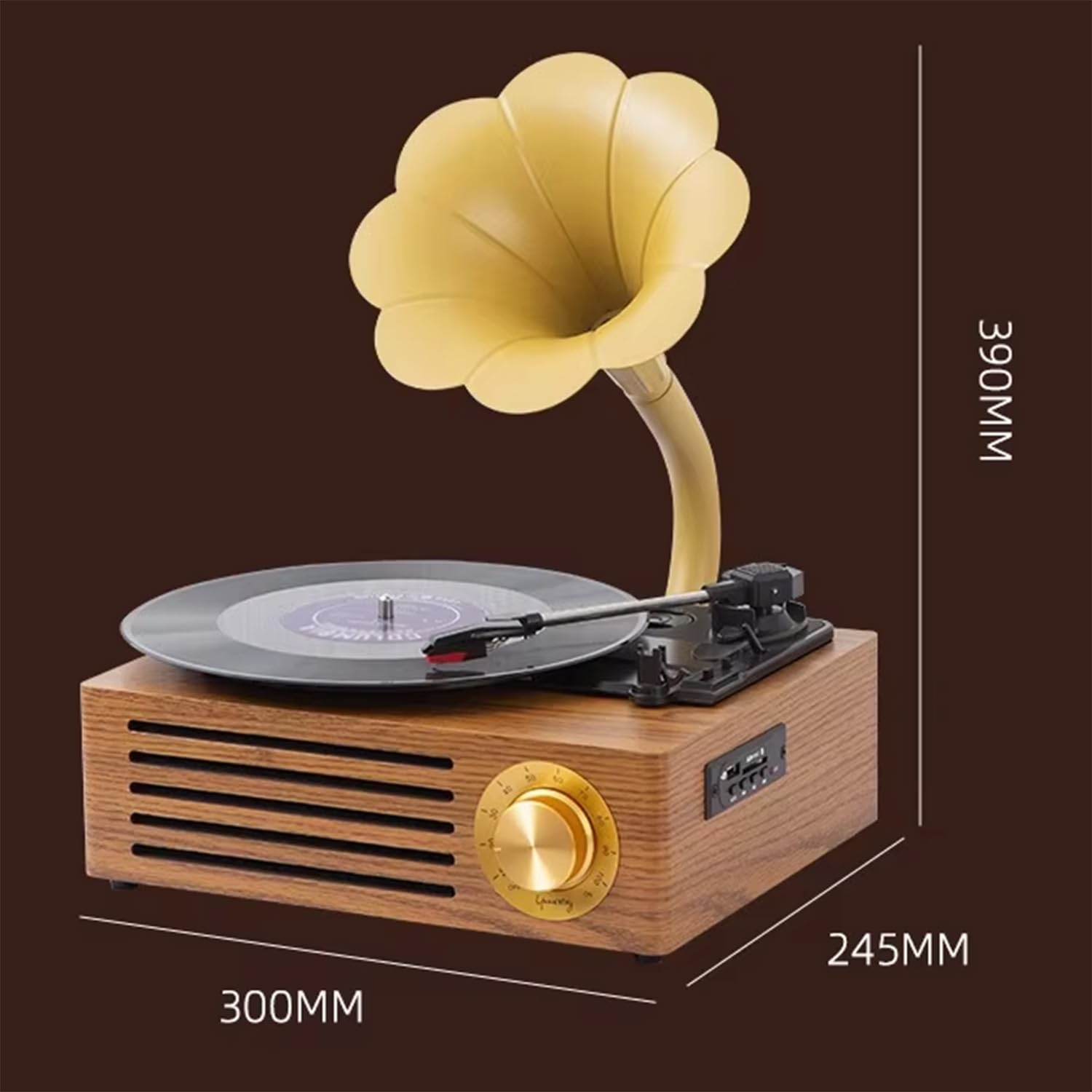 Giradischi Stereo Grammofono Giradischi in Vinile a 3 Velocità con Bluetooth e Riproduzione USB, Doppio Altoparlante per Home Music Entertainment