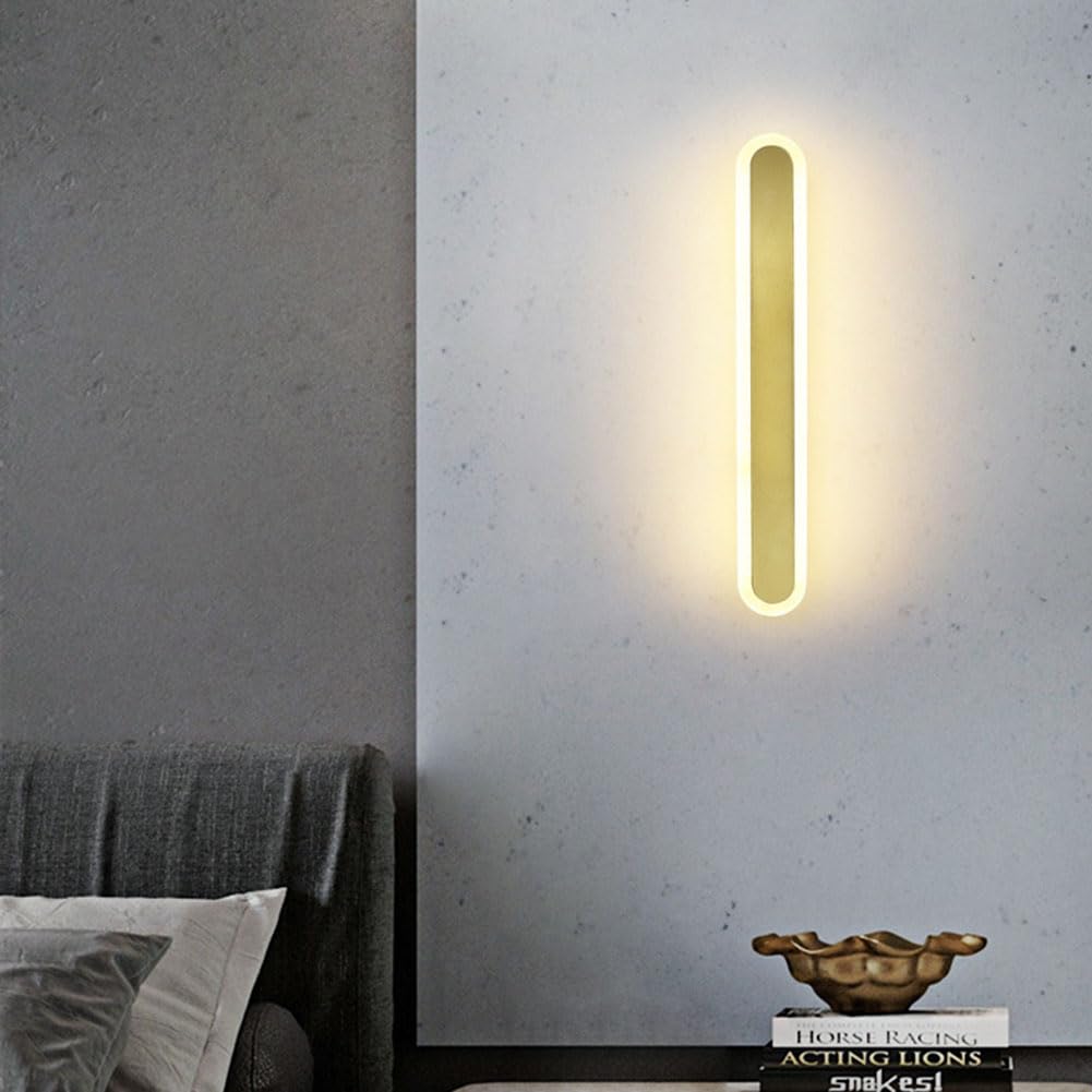LED Wandleuchte Innen Hand Bewegungsmelder Wandlicht Dimmbar Akku Lange Wandlampe Kabellose Nachttischlampen 3 Farbmodi Wandbeleuchtung Up und Down Beleuchtung USB Aufladbare Leselampen Gold