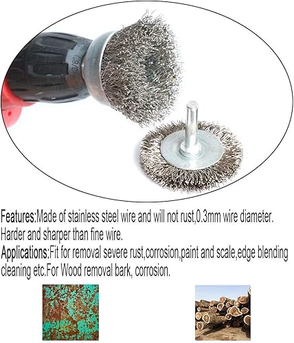 Miniatura 4 de Kit de cepillo de copa prensado de alambre de acero inoxidable 6PCS para taladro con vástago de 14 pulgadas