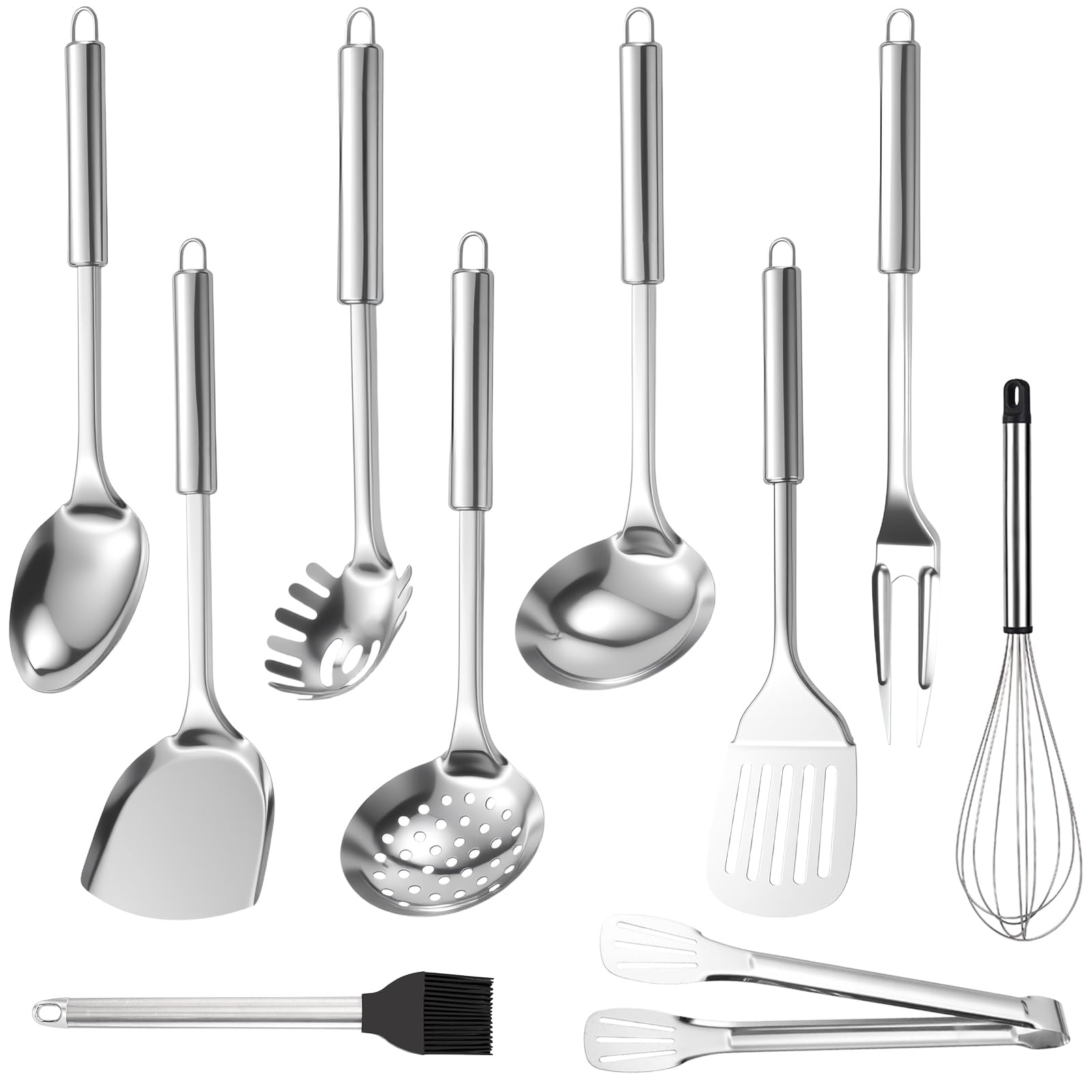 Set ustensiles de cuisine acier inoxydable 10 pièces avec louche et fouet