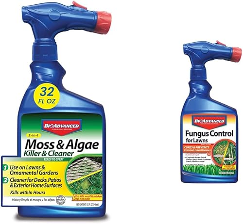 Miniatura 1 de BioAdvanced Limpiador y matador de musgo y algas 2 en 1, listo para pulverizar, 32 onzas con control de hongos BioAdvanced para césped, listo para