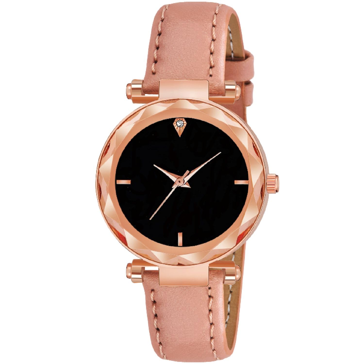 KIROH Analogue 4 Point Designer Dial Leather Strap Watch for Girls and Women(Brown) (Peach) (B0C8JKXQ2T) Amazon Price History, Amazon Price Tracker