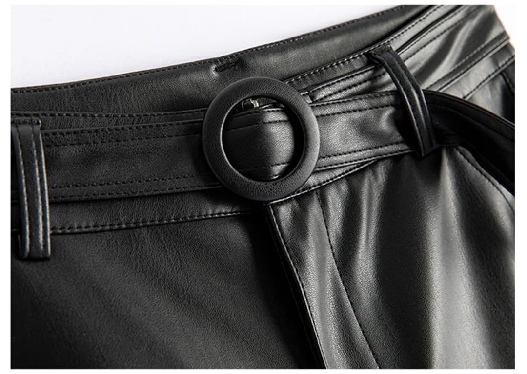 Pantalones de cuero para mujer, cintura alta, sueltos, casuales, pantalones rectos de negocios