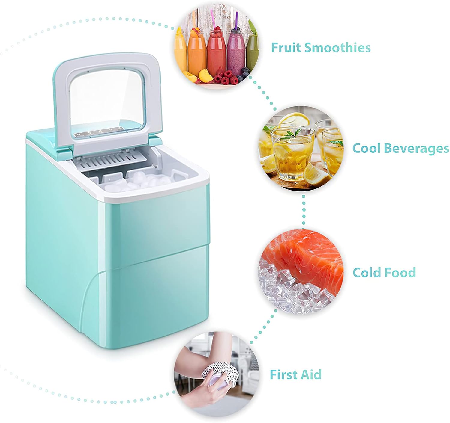 FEANOR Ice Maker with Self-Cleaning Function, Ice Makers Countertop Ice Machine 9 Cubes Ready in 6-8 Minutes Mini Ice Machine, Electric Ice Maker Compact Potable Ice Maker Perfect for Home/Kitchen/Bar