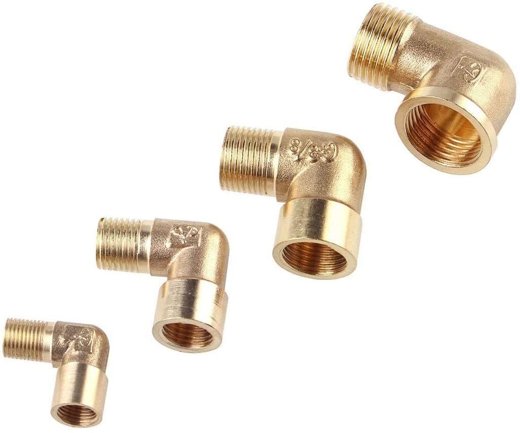 Accesorios roscados Conectores de tubería de latón Rosca hembra x macho Codo Conexión de tubería Acoplador de conector de latón Adaptador de cobre de 90 grados para combustible de agua 1/8 "1/4" 3/8