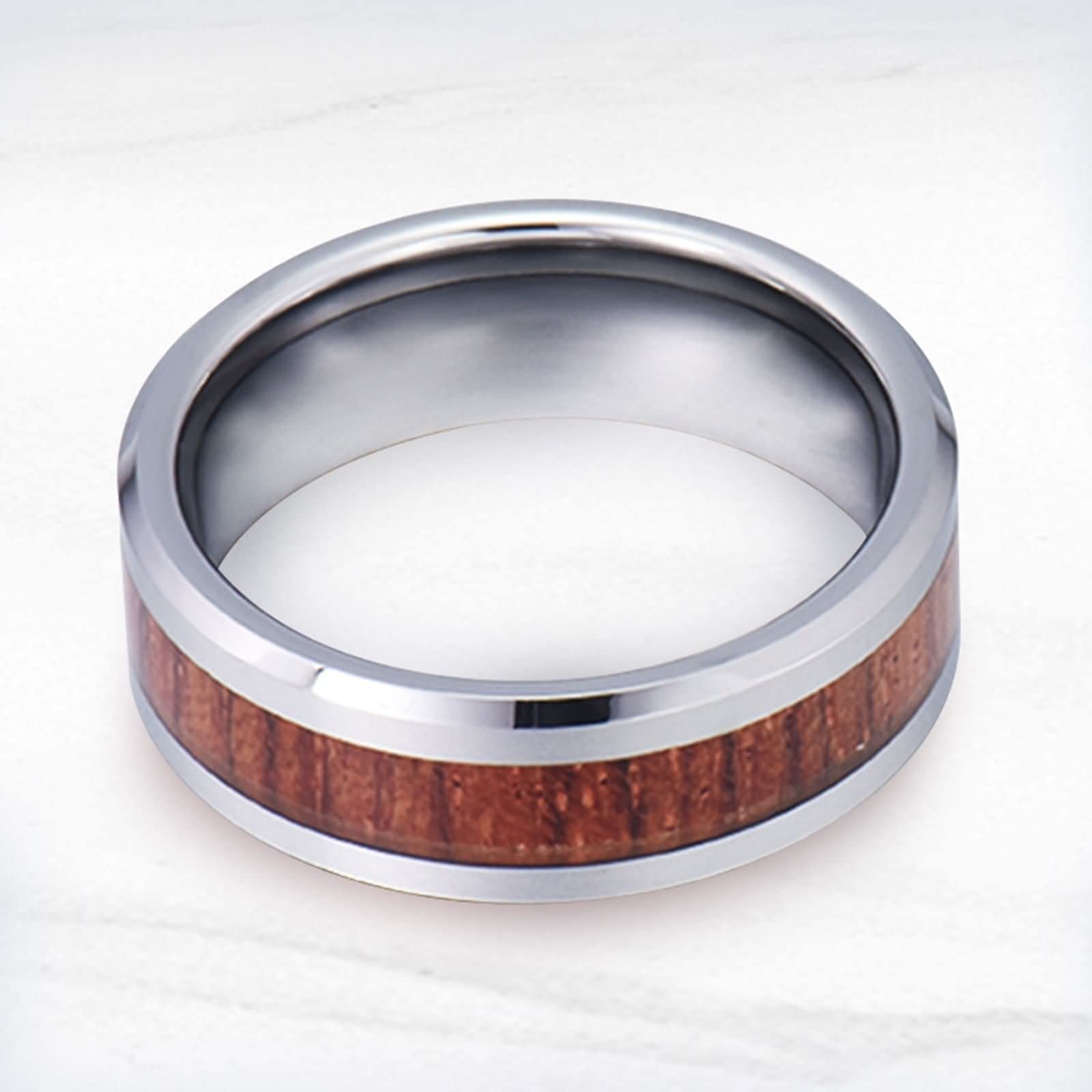 Anillos Pareja,Anillo Nombre Personalizado Anillos Tungsteno 8MM Anillo Plata Marrón con Grano de Madera Anillo Boda Pareja