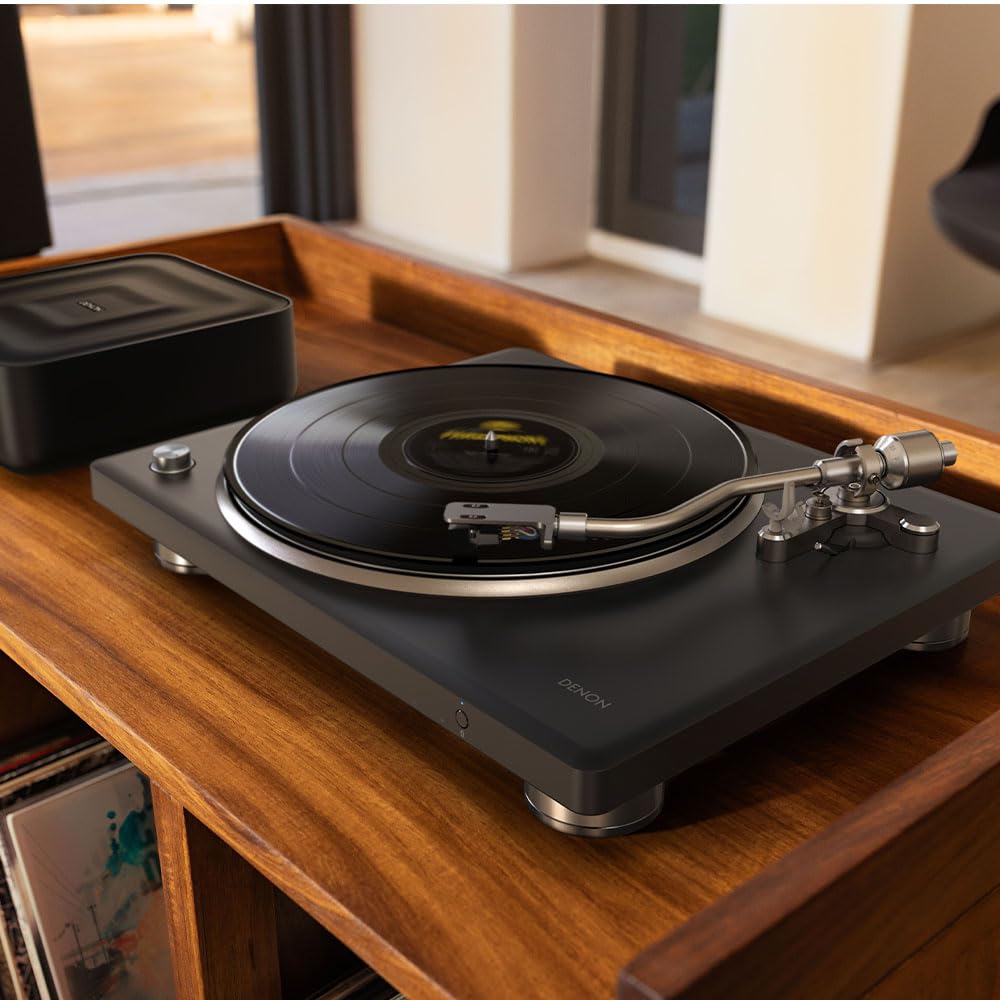 Denon Platine tournante Bluetooth Hi-FI DP-500BT (Noir), préampli Phono commutable intégré, contrôle Semi-Automatique, Cartouche MM, Tourne-Disque Vinyle à entraînement par Courroie 33⅓, 45 et 78 TR