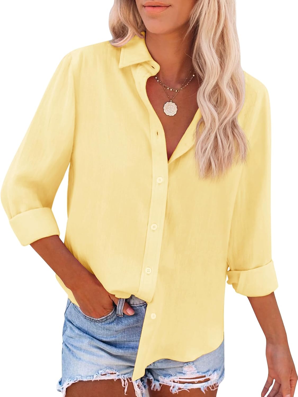 siliteelon Button Down Shirts for Women Dress Shirts Cotton Long Sleeve Collared Blouse Work Business Casual Tops