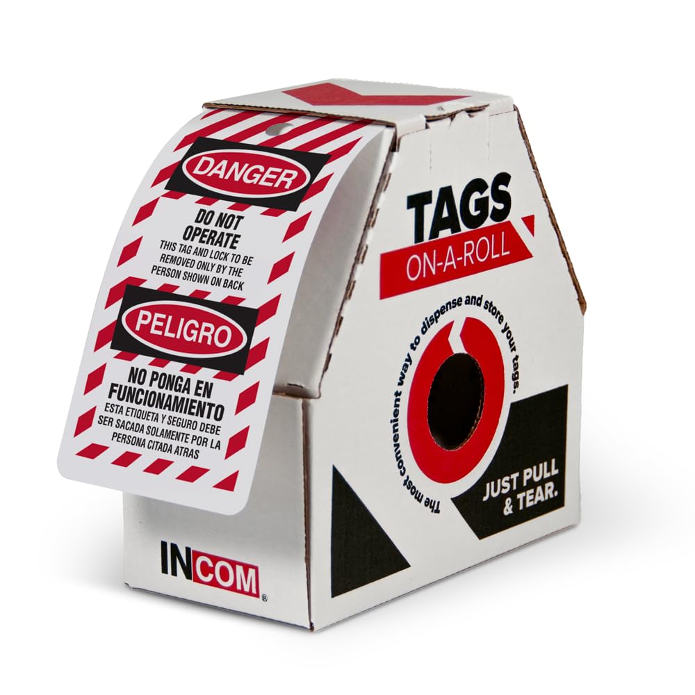 INCOM Manufacturing Lockout Tags on a Roll, Danger Do Not Operate (Bilingual English/Spanish), Heavy-Duty DuraPly™, 6.25 Inch x 3 Inch x 10 Mil, 100 roll, RT7535C