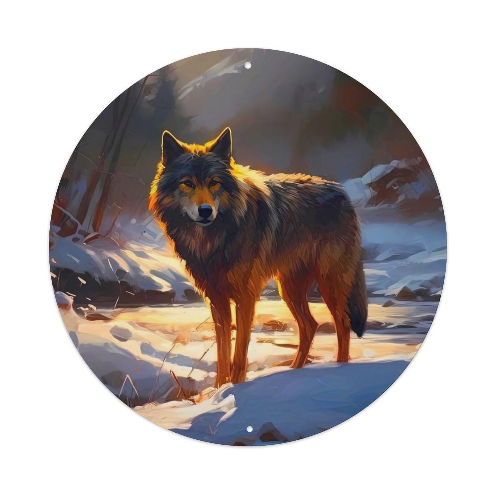 Animal Wolves in The Sunset Artwork Metal Tin Sign
