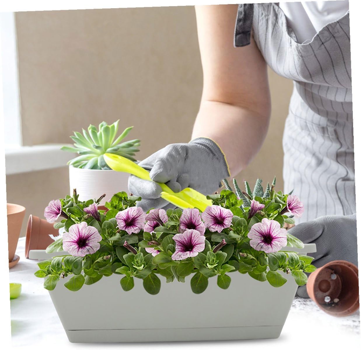 4pcs Rectangular Window Box Planters Multi-Functional Plastic Resin Flower Pots for Garden Vegetable Herb Growing Containers Lightweight Planting Boxes for Indoor Outdoor Patio