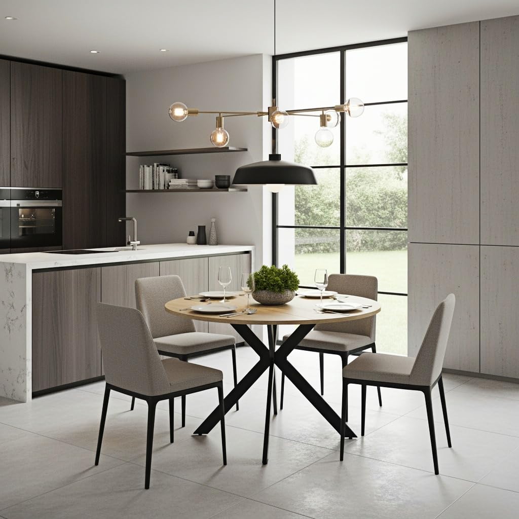 Table à Manger Ronde 100 cm, Moderne Table Ronde Salle Manger, Convient pour Salle à Manger, Cuisine, Salon, Peut accueillir 4-6 Personnes, 100x100x75 cm, Marron