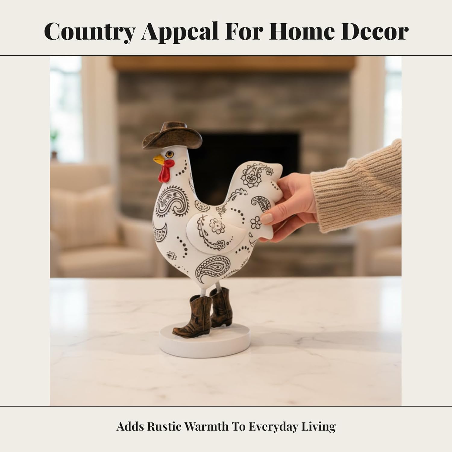 Rooster Garden Statue Chicken Animal Yard Art Farm Animals Statue Figurine Home Decor for Lawn Balcony Living Room Home, White