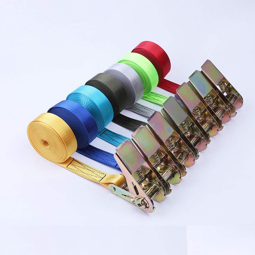 Cinghia di fissaggio a cricchetto da 1 a 10 m, con fibbia in metallo, 6 colori, resistente cinghie di tensionamento, 823 kg, rosso/giallo/blu/verde