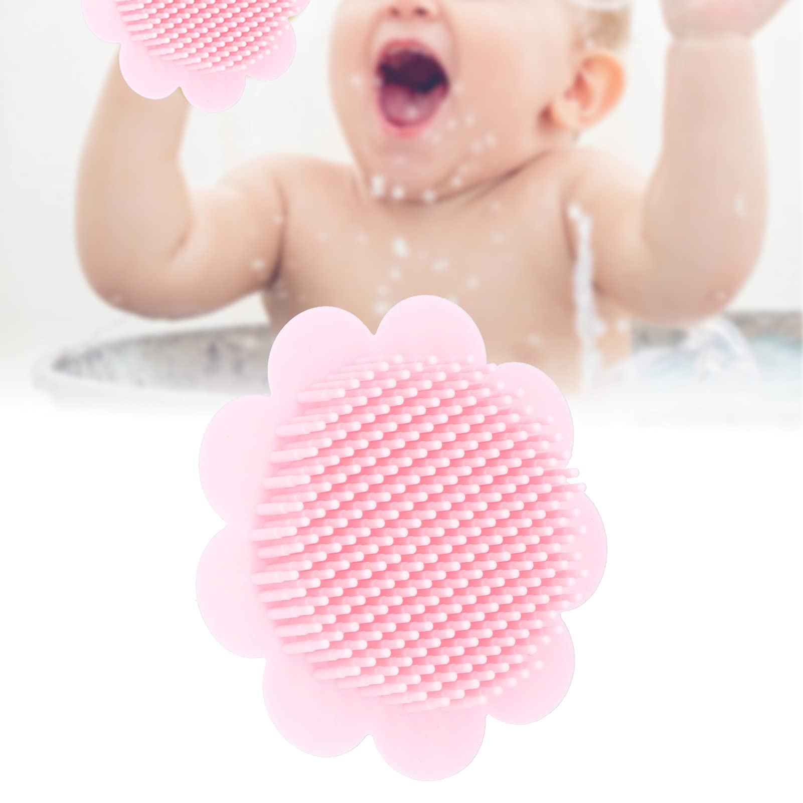 Baby-Kopfschrubber, Baby-Shampoo-Bürste, weiche Silikon-Peeling-Bürste mit ergonomischem Griff für das Bad (rosa)