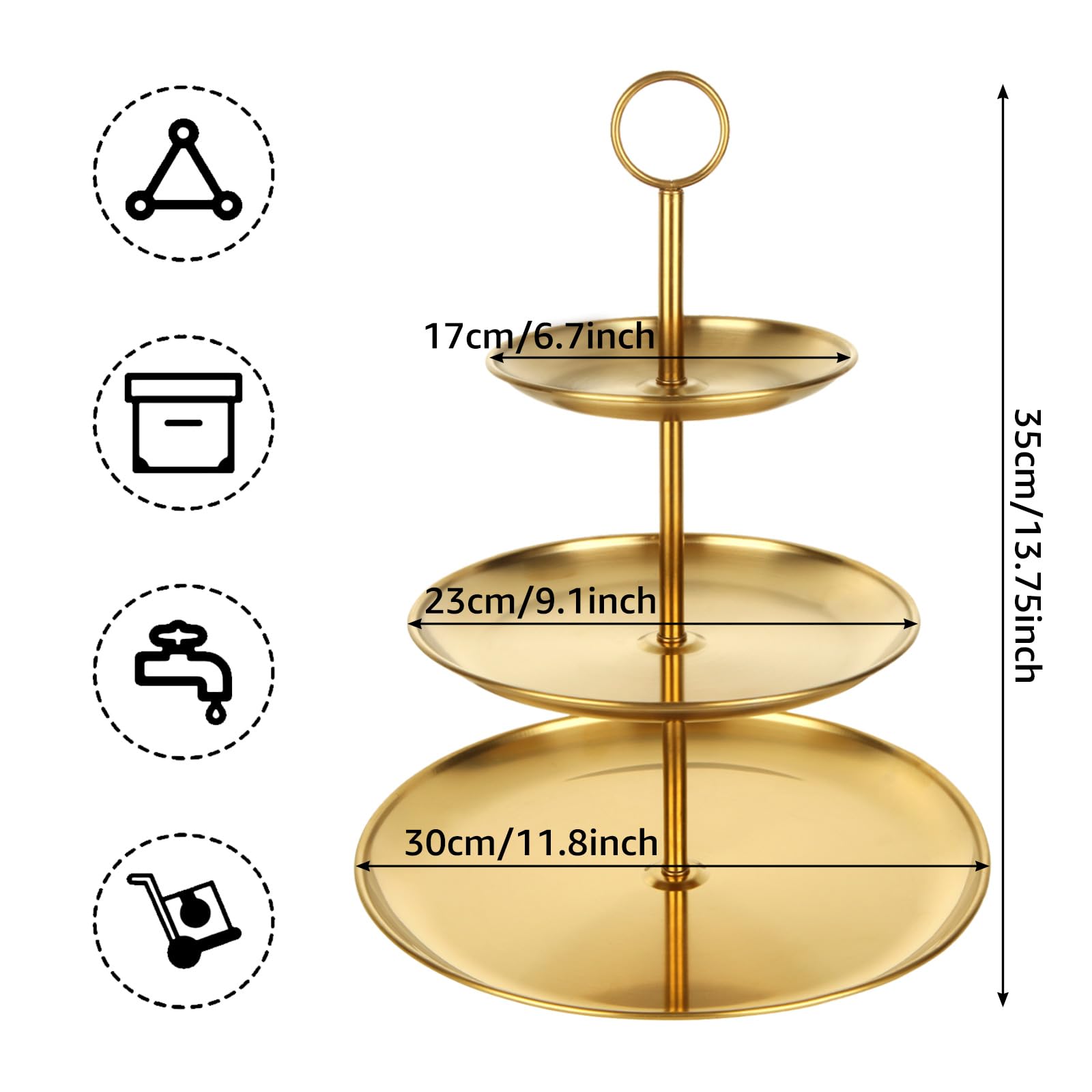 QTLCOHD 2Pcs 3 Tier Gold Cupcake Stand Stainless Steel Cupcake Tower Gold Tiered Dessert Stand Cup Cake Tier Stand Gold Serving Tray for Wedding Birthday Party