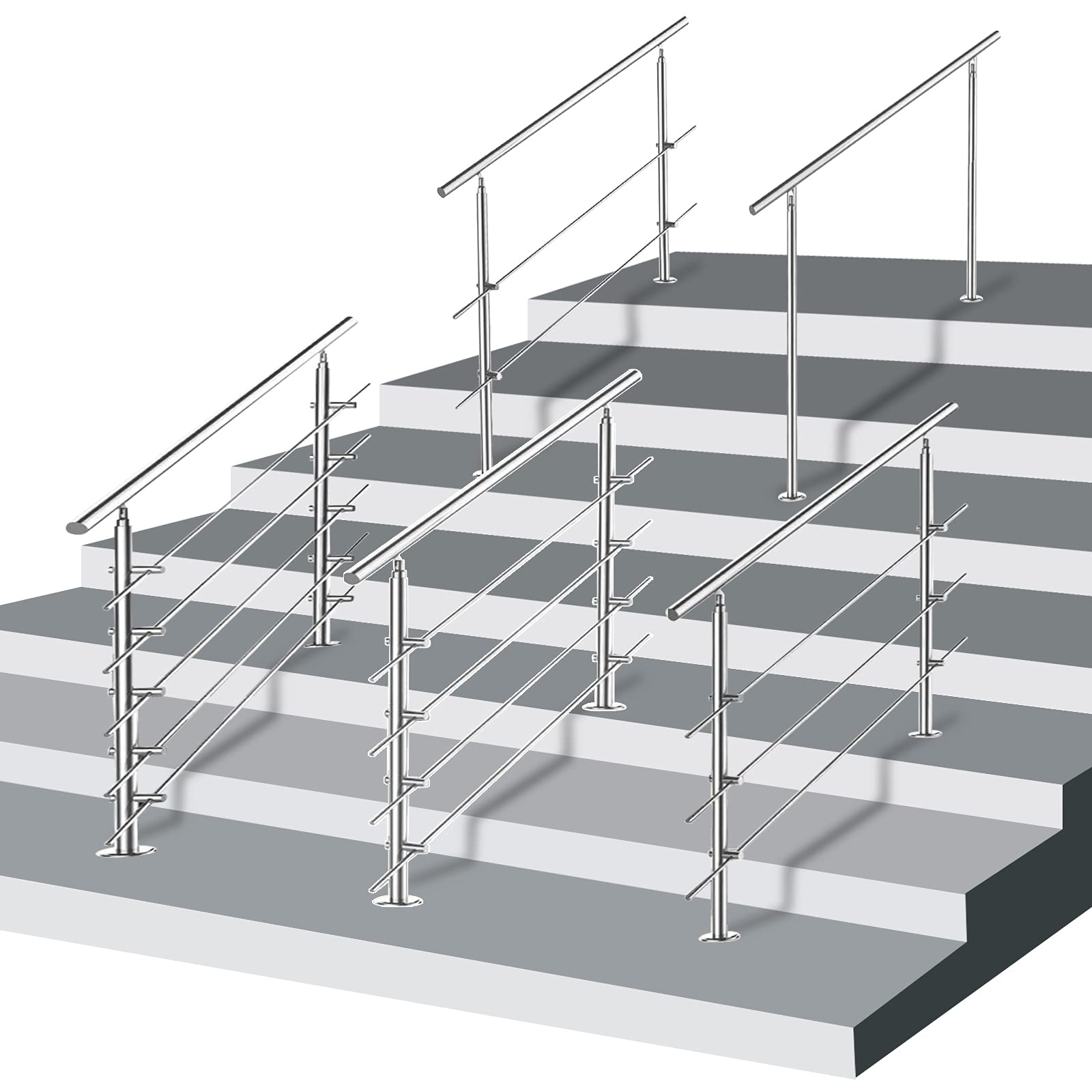 Gimisgu Corrimano in acciaio inox, ringhiera per scale, 160 cm, senza barre trasversali, Ø 42 mm, per scale, balconi, parapetti, interni ed esterni