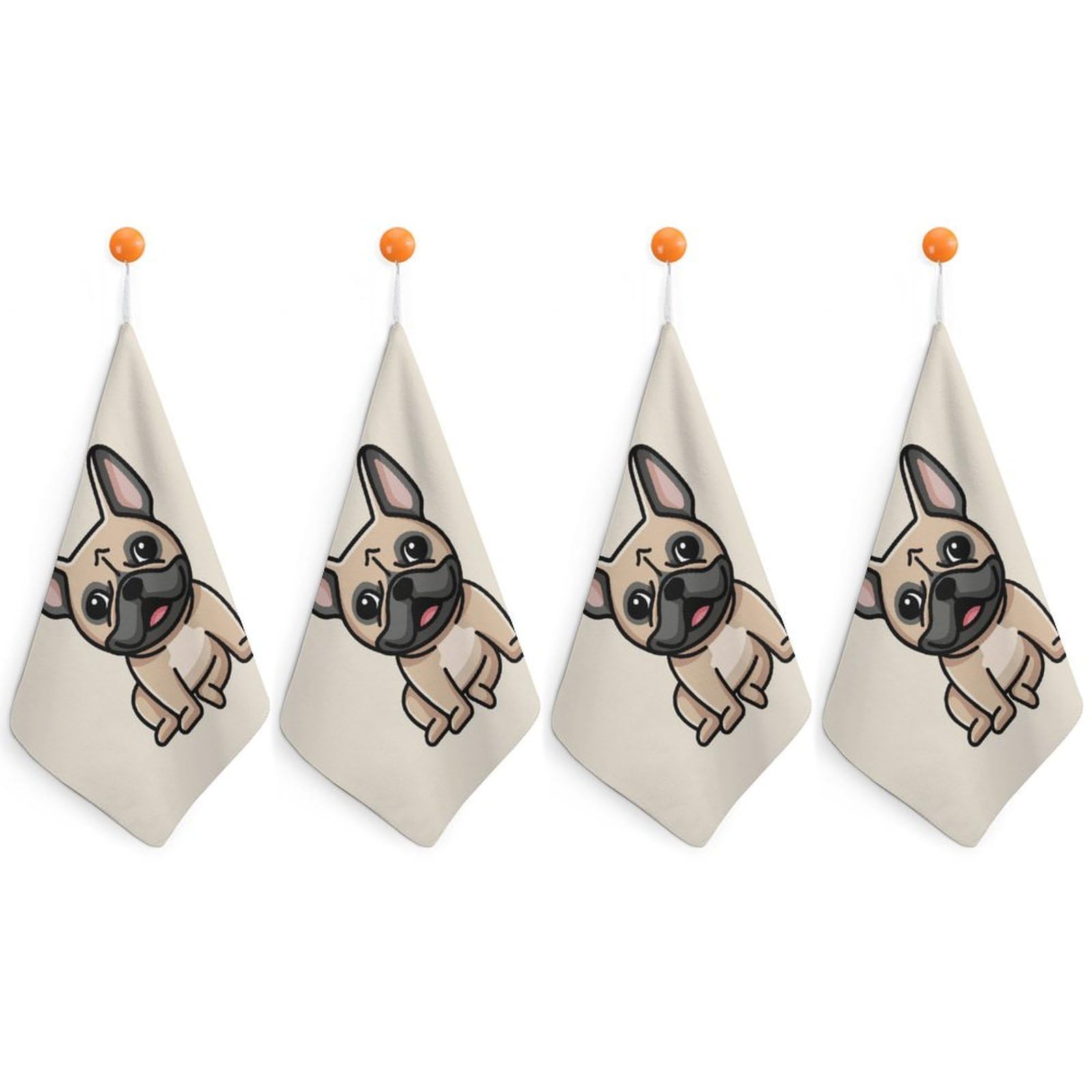 LWORZIIB 4 Piece Hanging Hand Towels, French Bulldog Small Dry Hand Towel for Kitchen Bathroom