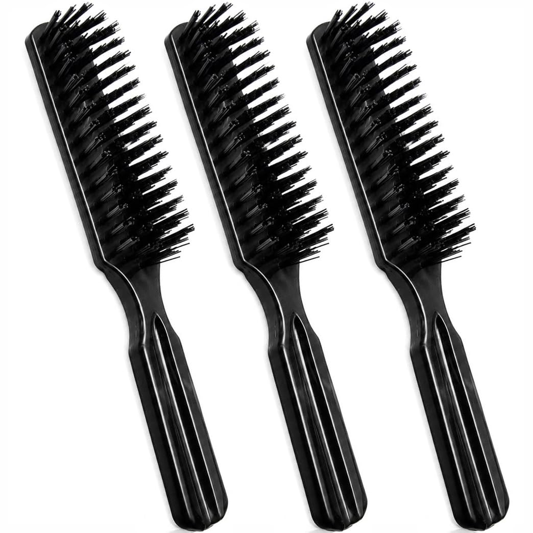 3 Pack Pocket Bristle Hair Brush with Nylon Bristles, 6 Inch Travel Hair Brush for Women Men & Kids, Compact Purse Brush for Detangling Wet & Dry Hair, Styling Brush for Home Office Travel (A) 6 Inch (Pack of 3)