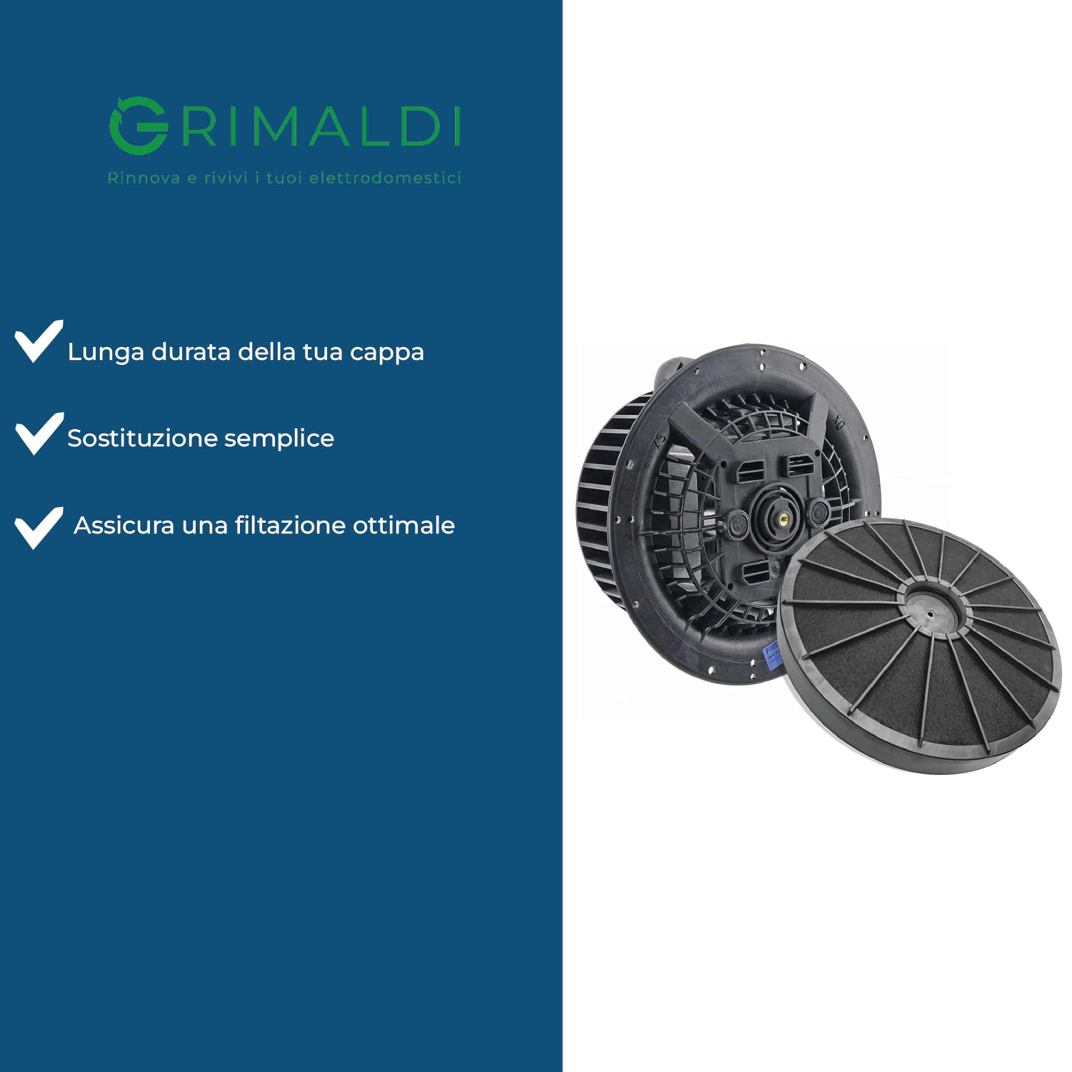 G GRIMALDI Kit Motore Cappa Ventola Universale 3 Velocità + Filtro Carboni Attivi Compatibile FABER - ELICA