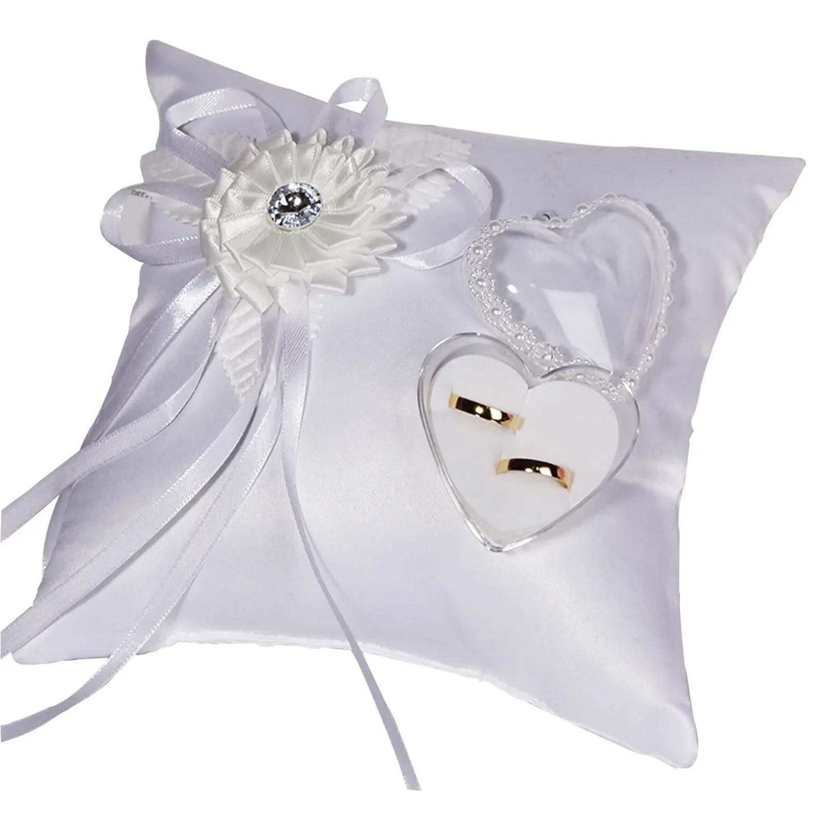 CGRSDSD Ring Bearer Pillow 20x20cm Wedding Ring Pillow Lace Flower Decoration Bridal Wedding Ring Carrying Cushion With Bowknot Rhinestone Party Decoration