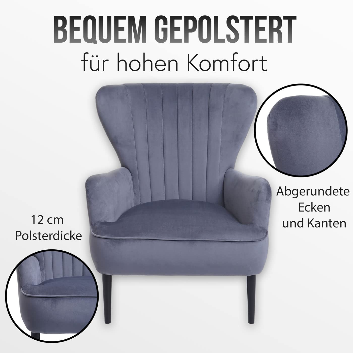 Mendler Lounge-Sessel HWC-K37, Cocktailsessel Polstersessel Sessel, Samt (280g/m²) - Creme-beige