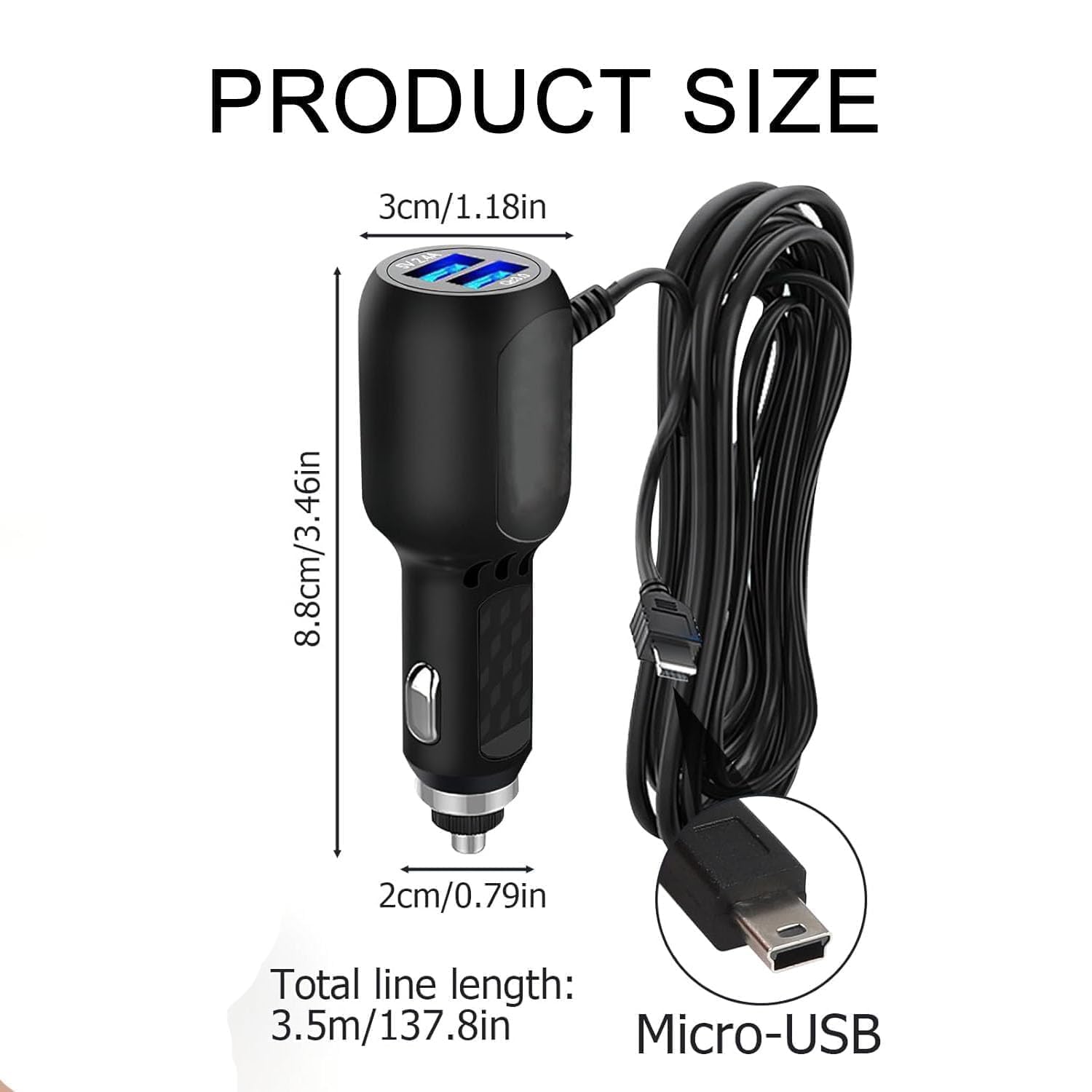 1 x Dashcam-Kabel, Dashcam mit USB-Kabel, Gleichstrom-zu-DC-Ladegerät, 12 V