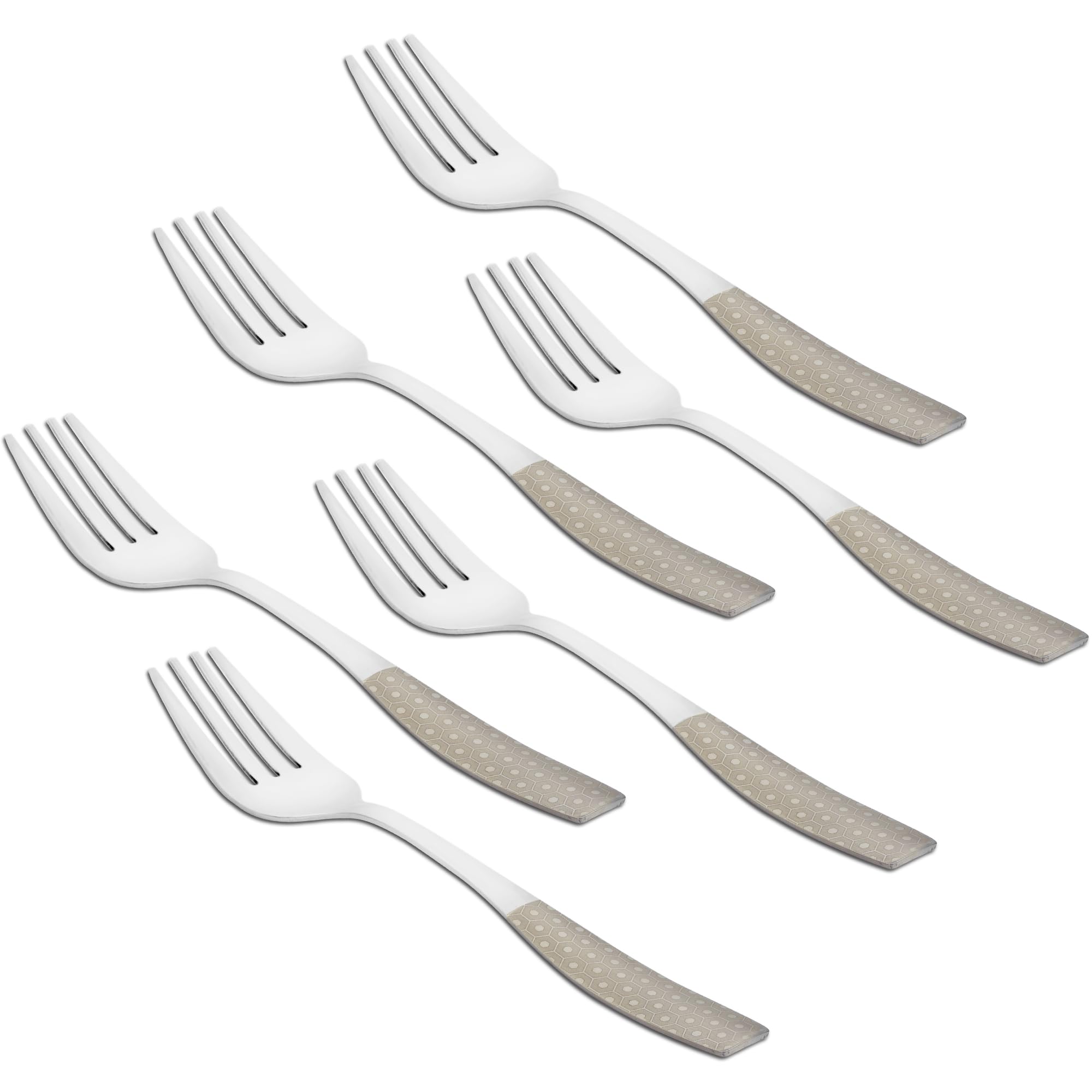 Parage 6 Pieces Stainless Steel Premium Table Fork Set for Home & Kitchen, 19 cm Long, Luxury Dining Tableware Laser Cutlery Set Gift, Silver, Dazzle Design