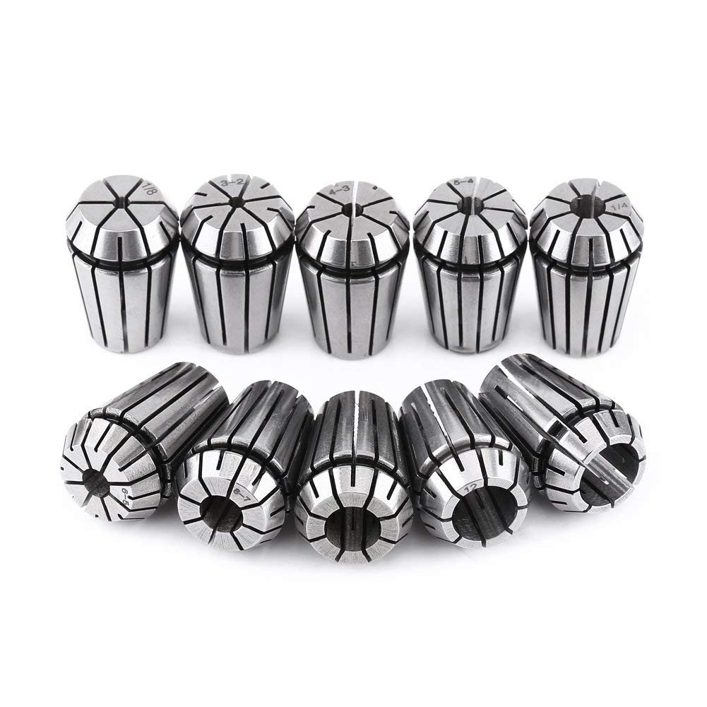 10 Pièces/ensemble ER20 ER11 Jeu de Pinces pour Outil de Tour de Fraisage de Gravure CNC 3mm 1/8" 4mm 5mm 6mm 1/4" 8mm 10mm 12mm 1/2"