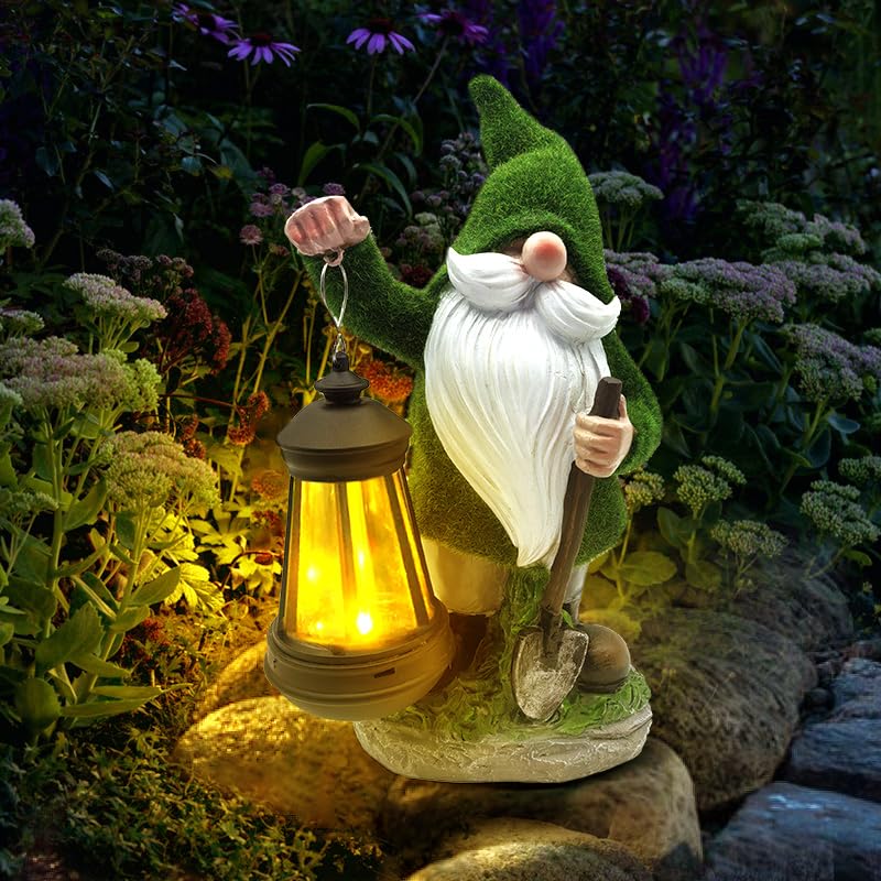 coolboySolar Gnome Outdoor Garden Statue,Waterproof LED Solar Lights Outdoor Decor,Resin Gnome Ornament,Solar Lantern Indoor Figurines for Patio Garden Table Decor for Ourdoor Garden