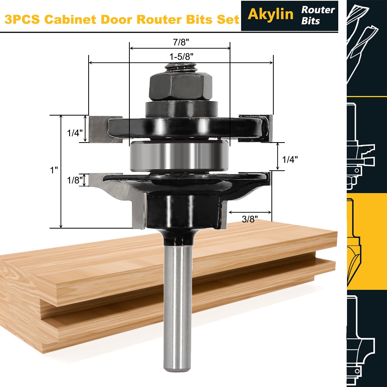 Ogee Rail and Styles Router Bits, 3PCS Router Bit Set 1/4 Inch Shank,Raised Panel Cabinet Door Making Router Bits for Woodworking,Door&Window Project